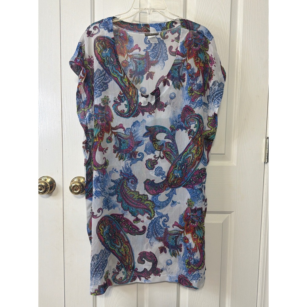 Tommy Bahama Paisley Print Swim Cover Up Dress Multicolor V-Neck TSW20120C L